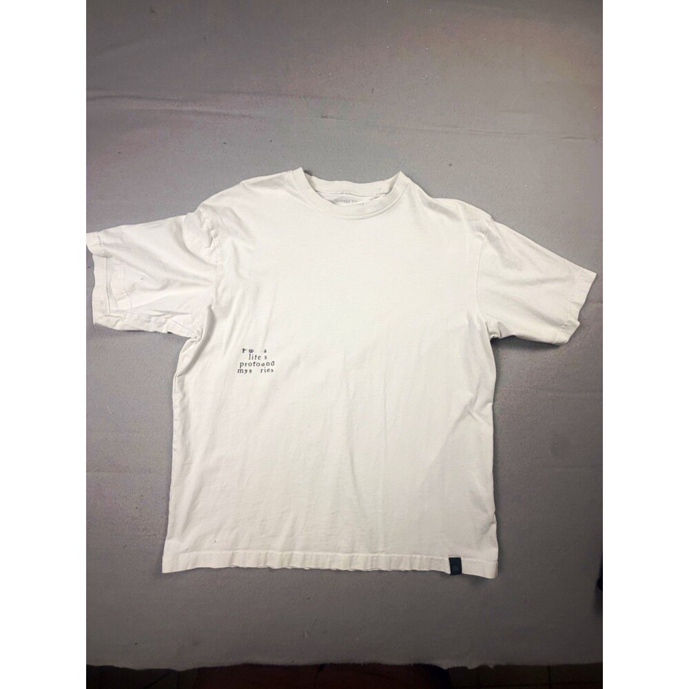 Pull&Bear Men's White Cotton Jersey Art Graphic Print Crew Neck SS Tee S